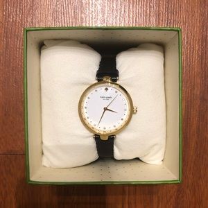 BNWT kate spade black & gold leather watch